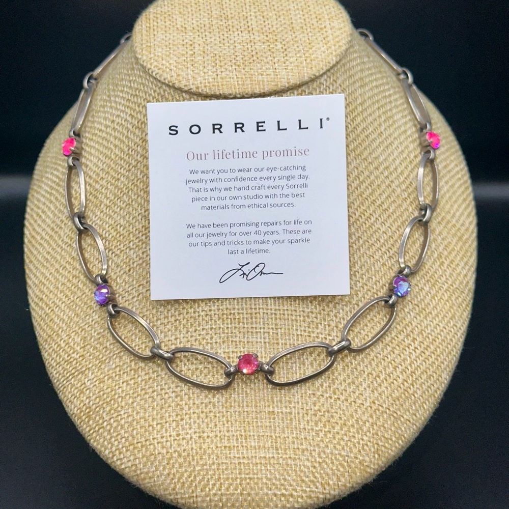 Sorrelli Silver Necklace with Pink and Purple Gems